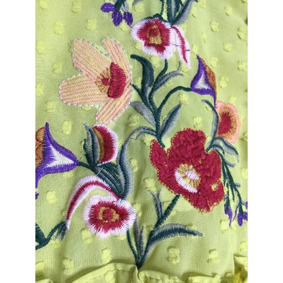Spool No.72 Brach Brach Floral Embroidered Clip-Dot Lace Ruffle Blouse Top Small - Picture 4 of 9